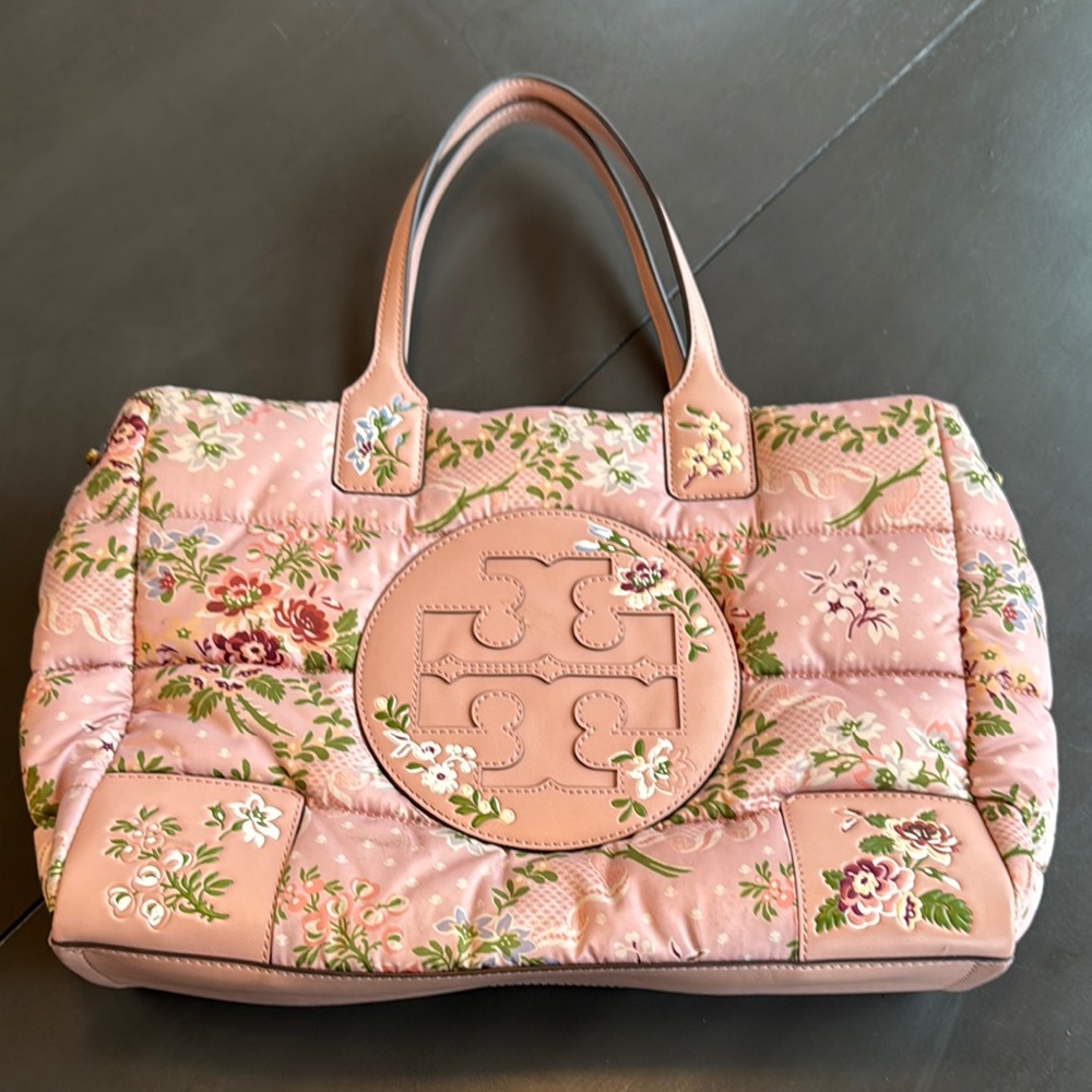 Tory Burch Pink Floral Tote with Structured Design